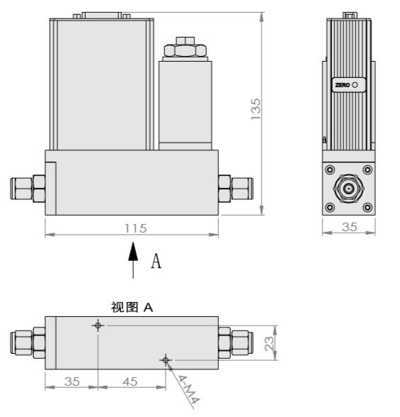 ACU10FA-MC质量流量控制器 产品尺寸图